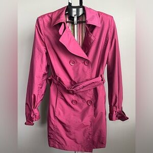 EUC Style & Co Pink Women’s Double Breasted Belted Trench Rain Coat Jacket Sz XL